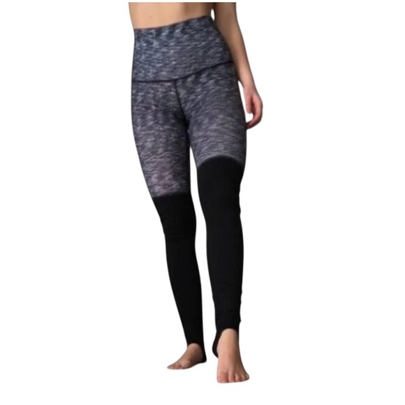 Lululemon Leggings Womens 10 Black Gray Heathered Stirrup High Rise Yoga Ruched - Picture 1 of 12